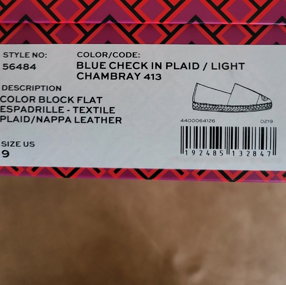 New inbox Tory Burch Color Espadrille in Blue Check Plaid/Light Chambray. Sz 9 - Picture 5 of 6